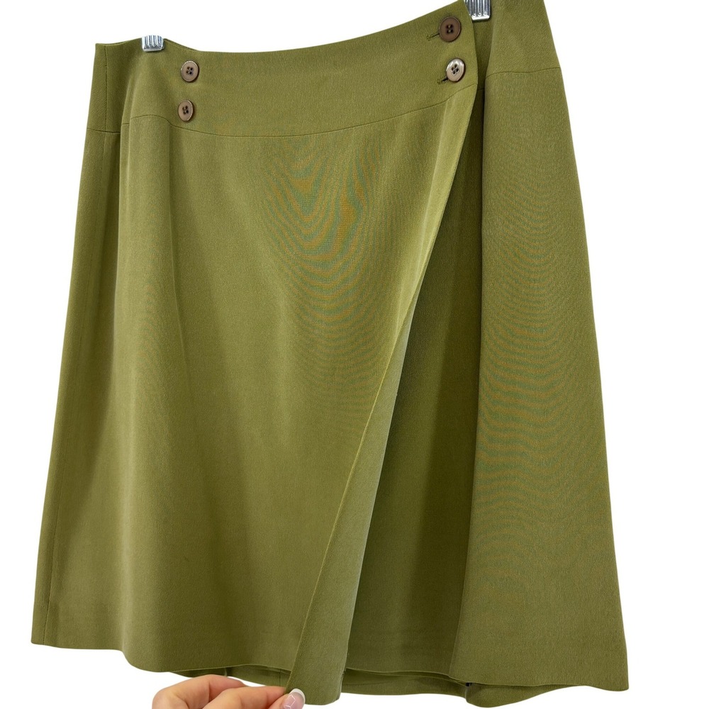 Vintage Chaus Silk Wrap Skirt Women 4 Green Olive Button Detail A-Line Twee
